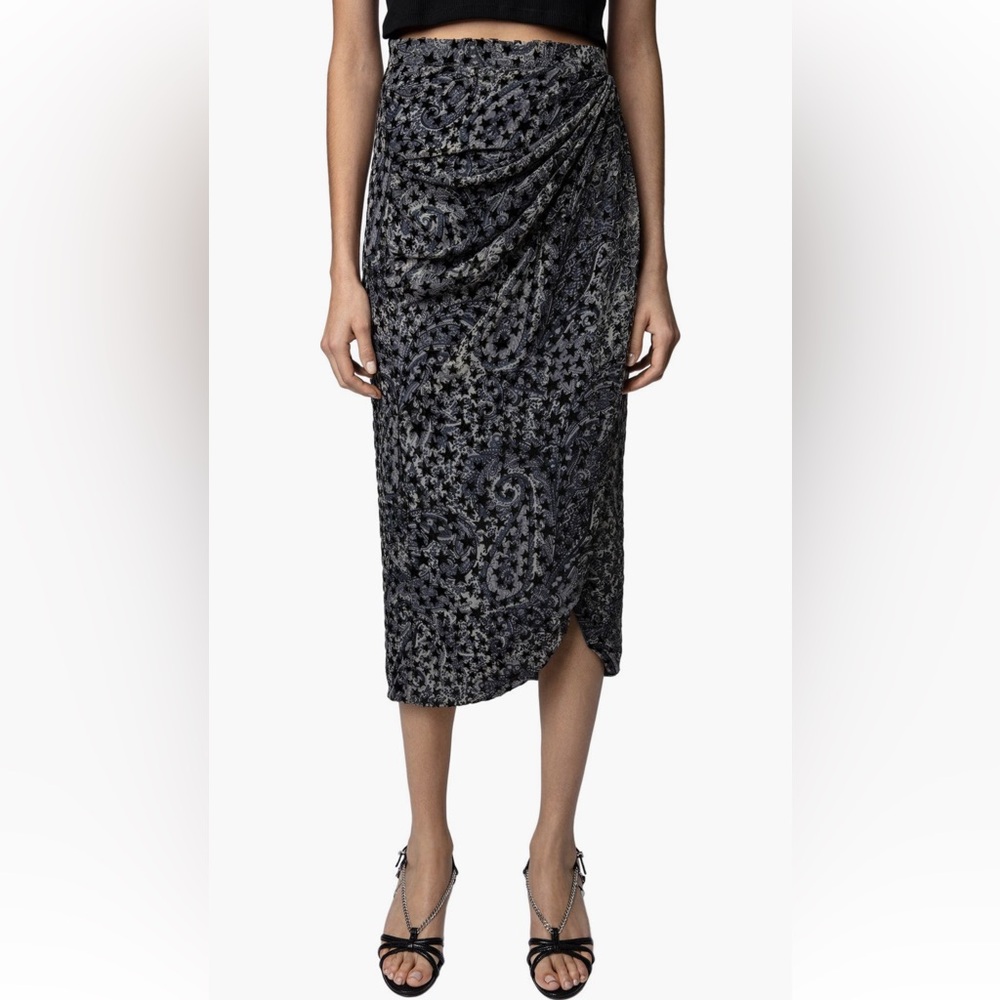 Zadig & Voltaire Jamelia Burnout Stars Faux Wrap Midi Skirt